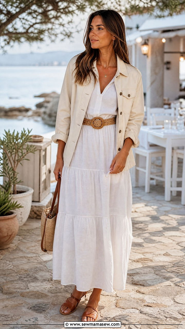 Lightweight Utility Jacket With Tiered Maxi Dress - 30 Summer outfits with utility jacket
