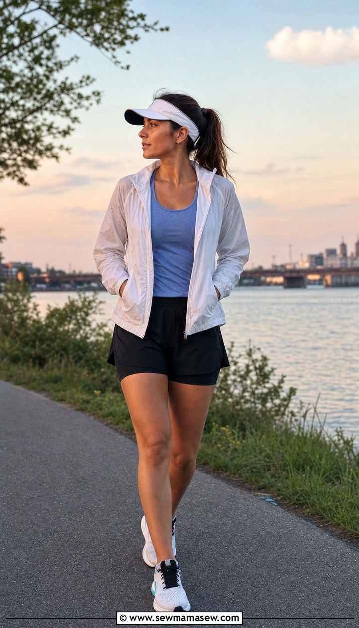 Lightweight Windbreaker and Running Shorts Outfit - 25 Evening run outfit ideas