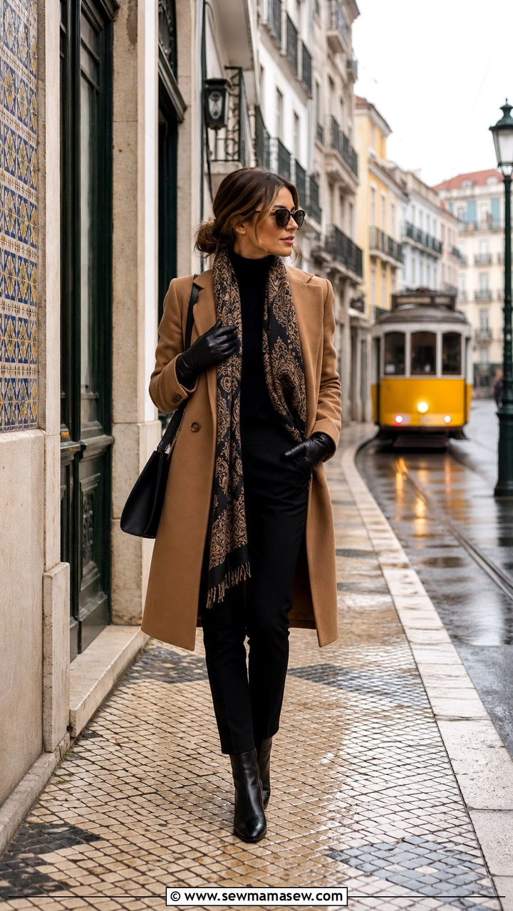 Lightweight Wool Coat with Slim Trousers and Ankle Boots - 40 What to wear in Lisbon