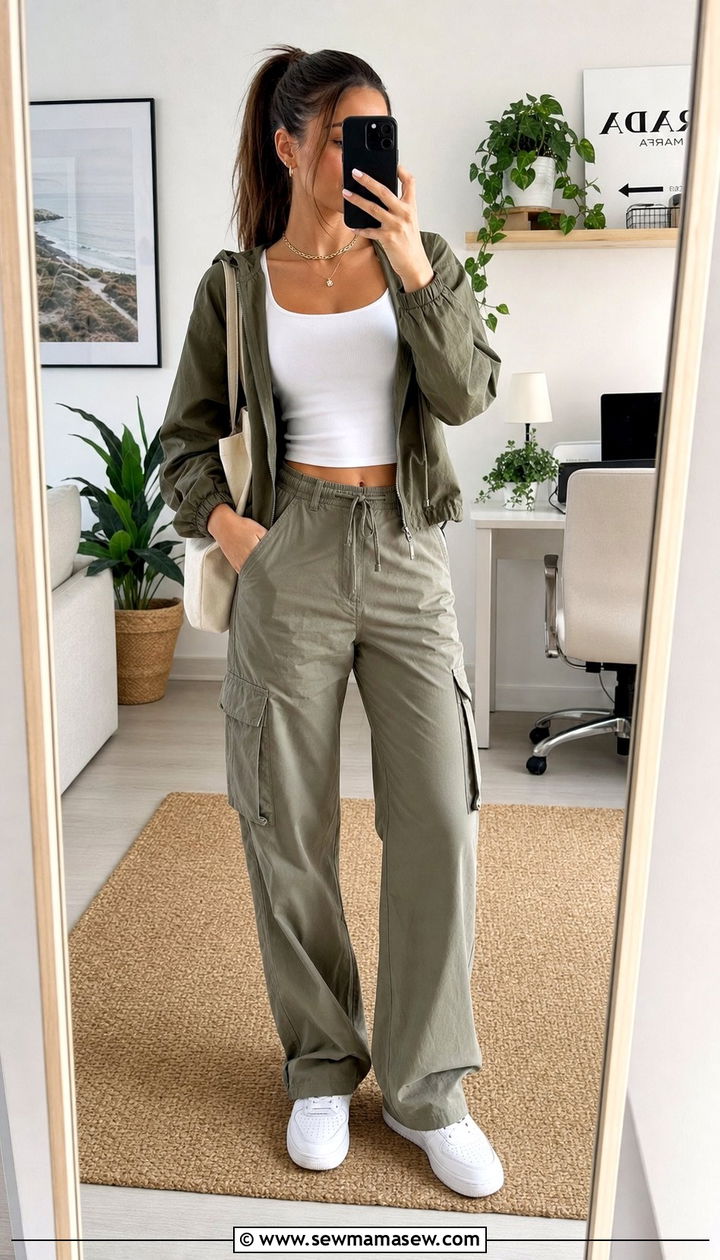 Lightweight Zip Up Hoodie And Cargo Pants Summer WFH Outfit - 25 Summer outfit ideas for work from home