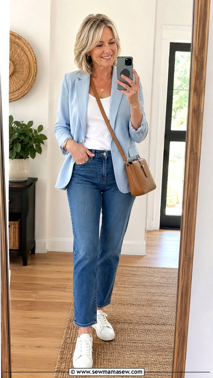 Lightweight blazer with tank and jeans - 30 Outfit ideas for women over 55