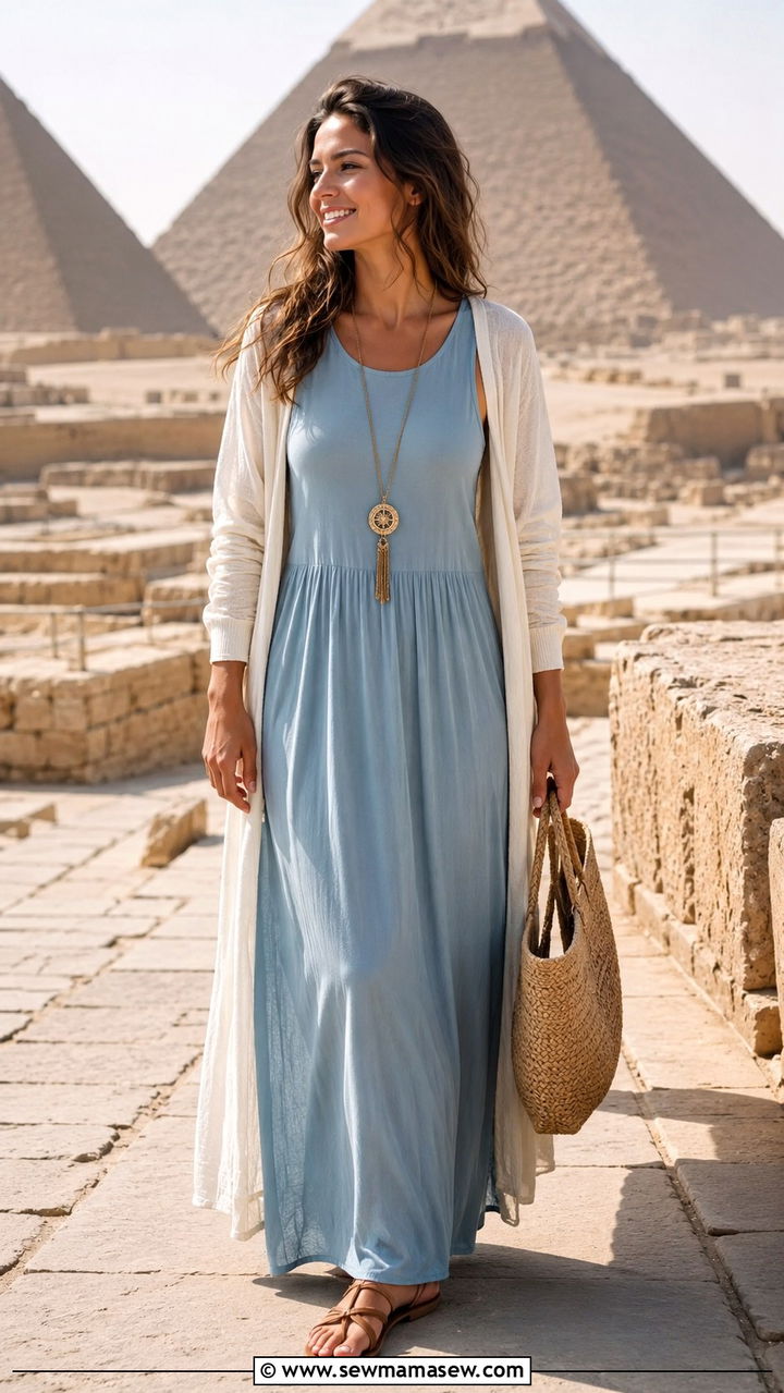 Lightweight cardigan and maxi dress outfit for Egypt - 20 Modest outfit ideas for Egypt