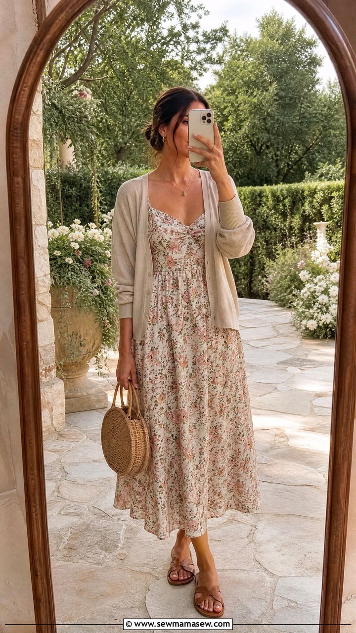 Lightweight cardigan layered over a sundress - 35 How to style a sweater in summer
