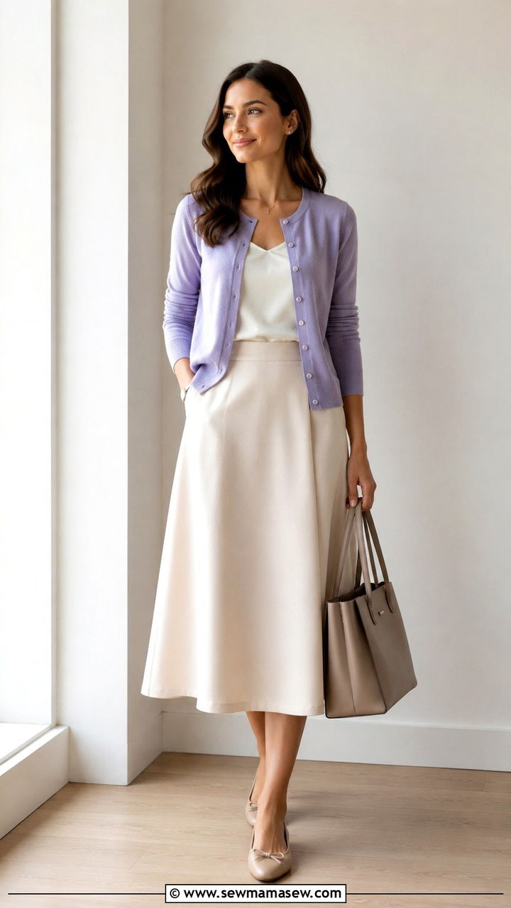 Lightweight cardigan with A line midi skirt - 30 Spring capsule wardrobe for work