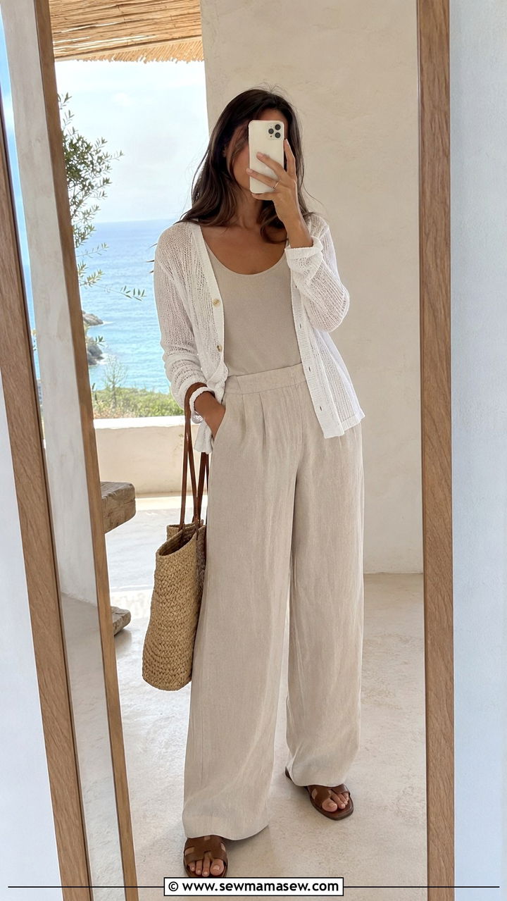 Lightweight cardigan with linen trousers - 30 Modest outfit ideas with cardigan
