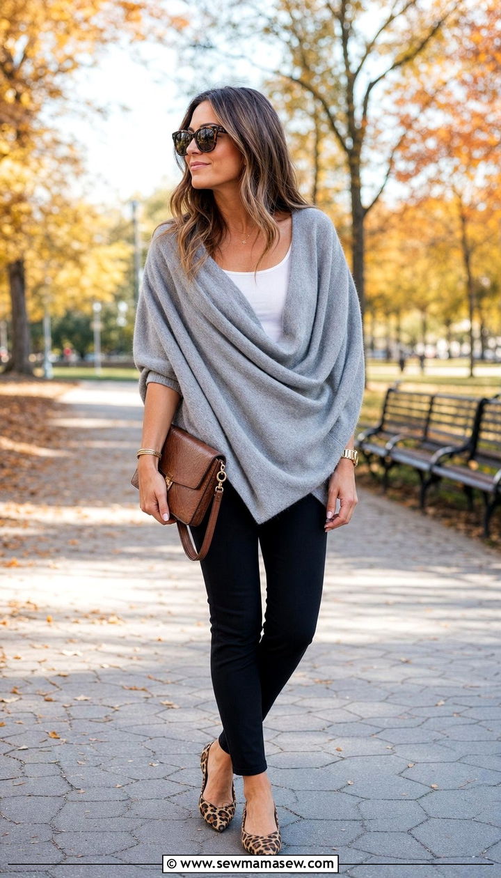 Lightweight cashmere wrap with slim ankle pants - 25 Empty nester outfit ideas