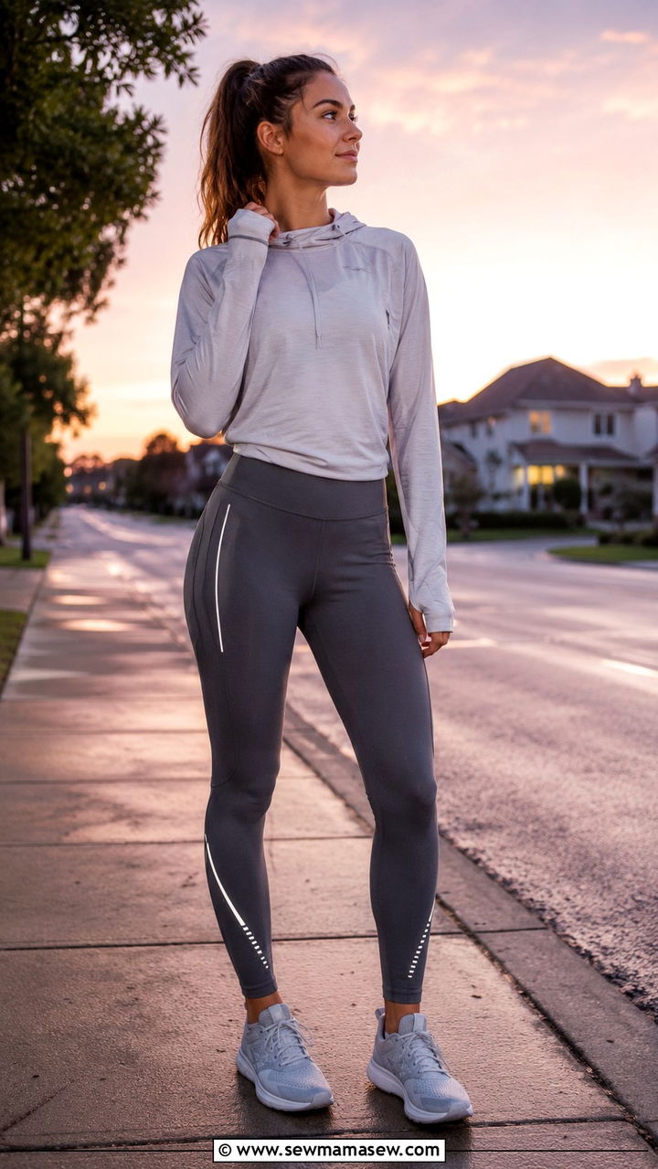 Lightweight hoodie and reflective leggings for early mornings - 30 Running outfit ideas for beginners