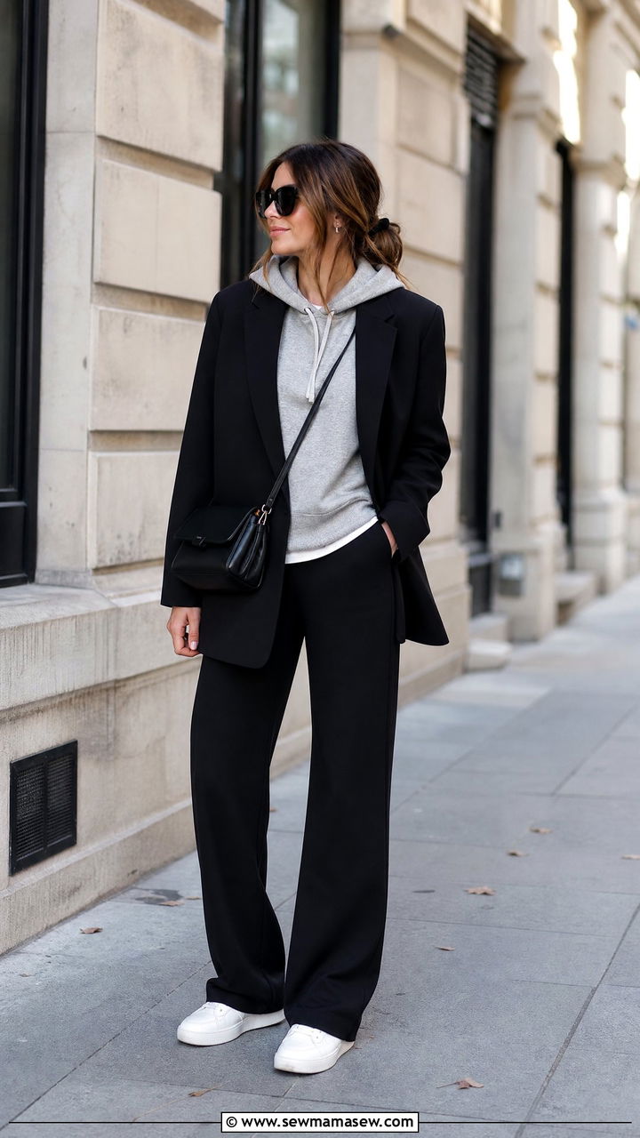 Lightweight hoodie under an oversized blazer - 30 summer to fall outfits for women