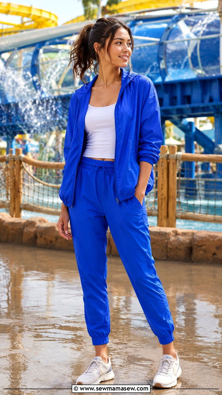Lightweight jacket and jogger outfit - 30 theme park outfit ideas