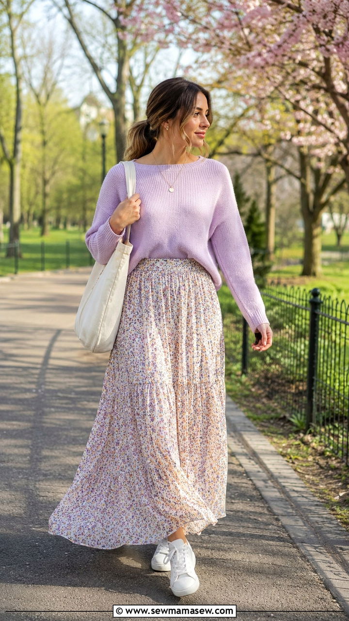 Lightweight knit and maxi skirt outfit - 30 Spring outfits with maxi skirts