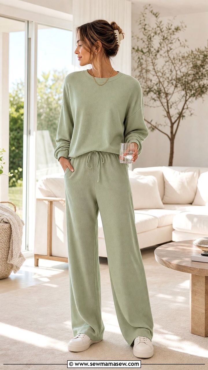 Lightweight knit lounge set with platform sneakers - 25 Spring at home outfit ideas