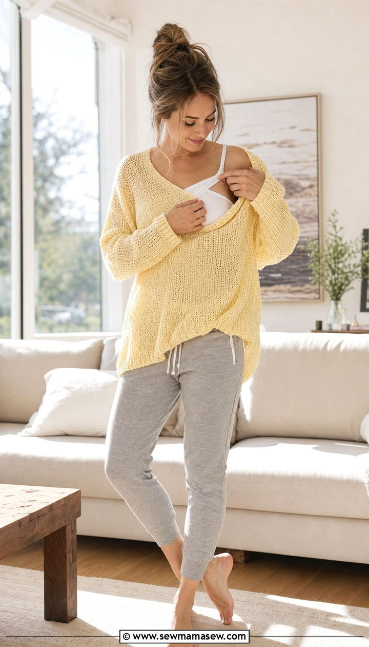 Lightweight oversized sweater with nursing cami and slim joggers - 25 spring outfits for postpartum moms