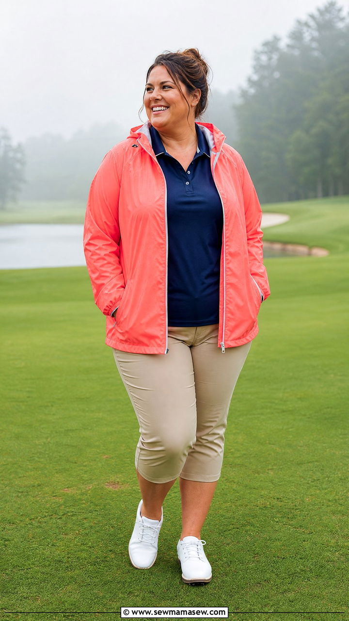 Lightweight rain jacket and golf capris outfit plus size - 25 Golf outfit ideas plus size