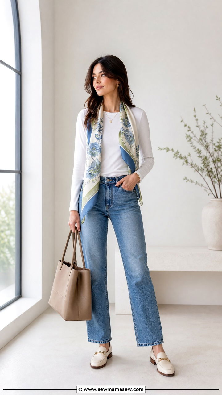 Lightweight scarf as third piece outfit - 35 Layering outfits for changing weather