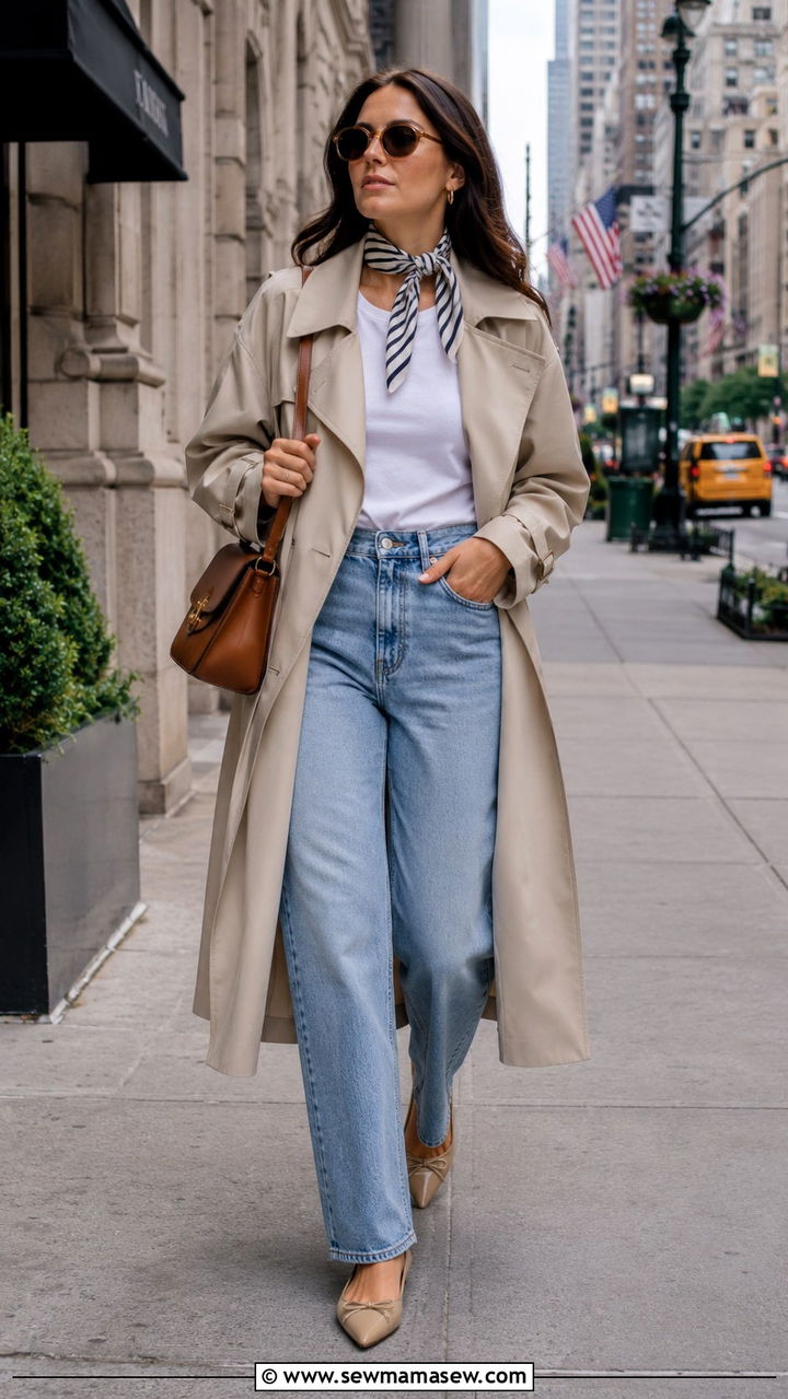 Lightweight trench coat and jeans outfit - 30 spring to summer outfits casual