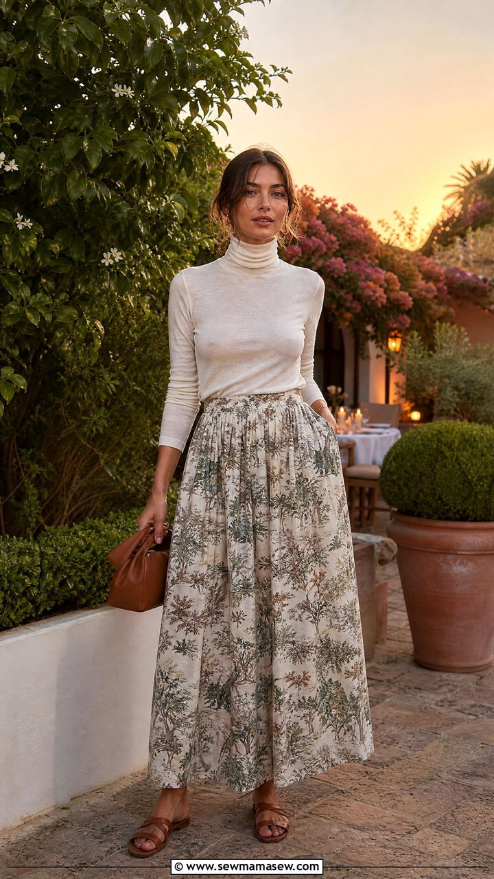 Lightweight turtleneck with a flowy maxi skirt - 35 How to style a sweater in summer
