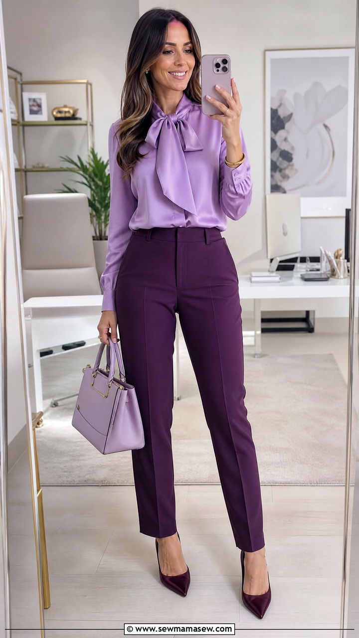 Lilac Blouse With Plum Trousers - 25 Sales meeting outfit ideas