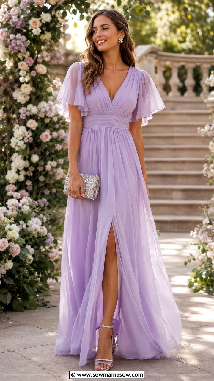 Lilac Chiffon Maxi Dress Wedding - 25 seasonal spring wedding guest outfit ideas