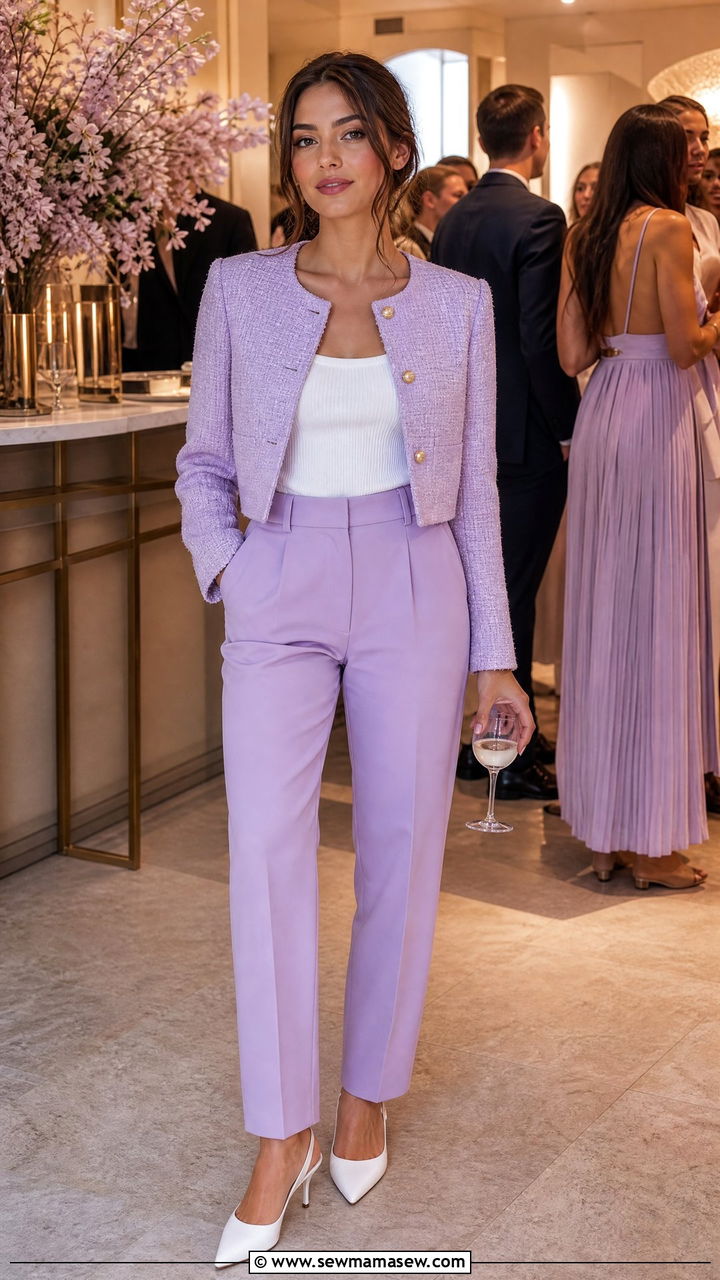 Lilac Cropped Jacket With High Waist Trousers - 35 Lilac outfit ideas