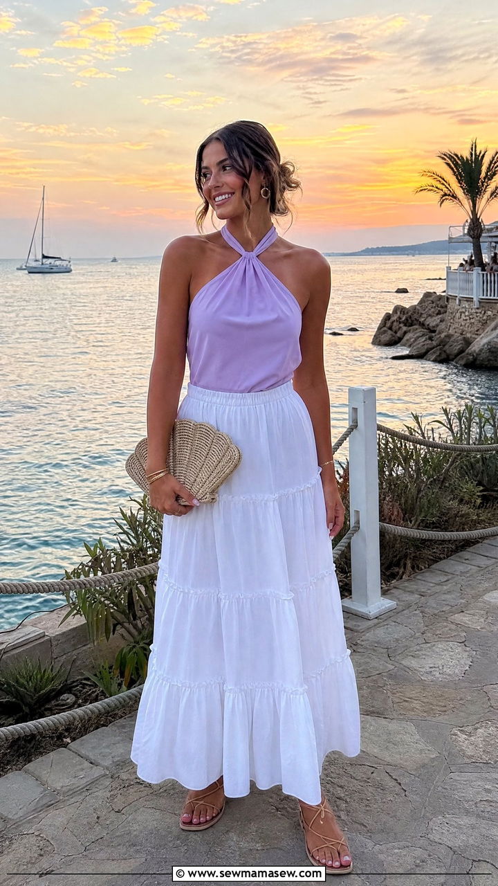 Lilac Halter Neck Top With A Maxi Skirt - 35 Lilac outfit ideas