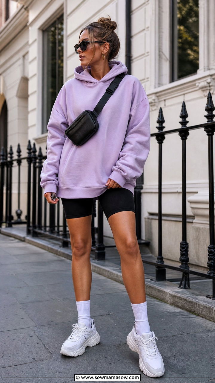 Lilac Hoodie With Biker Shorts - 35 Lilac outfit ideas