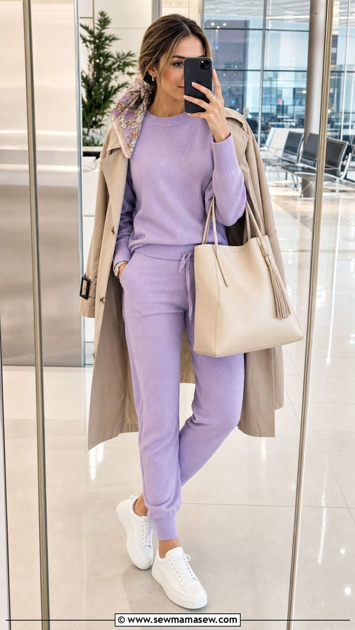 Lilac Matching Knit Set For Travel - 25 spring lilac outfit ideas