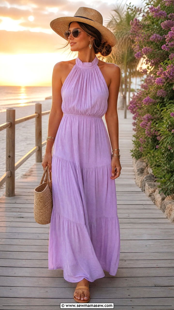 Lilac Maxi Dress Outfit - 30 summer lilac outfit ideas