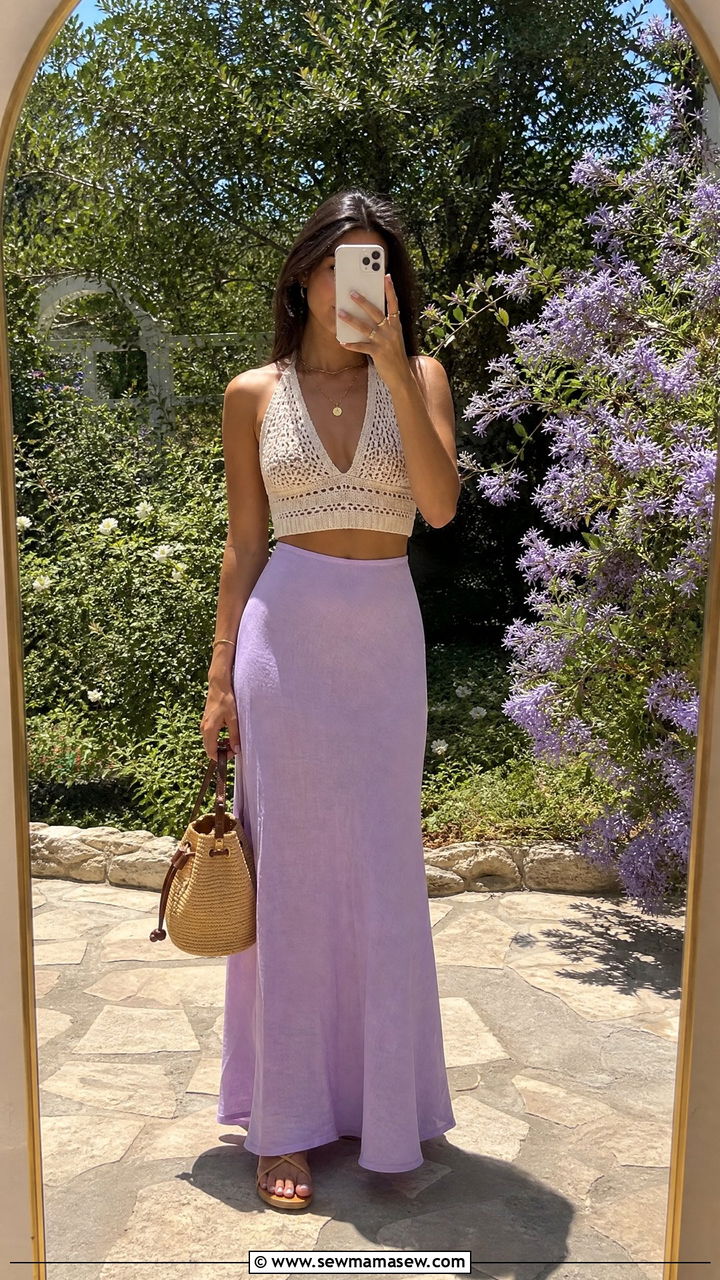 Lilac Maxi Skirt Outfit - 30 summer lilac outfit ideas
