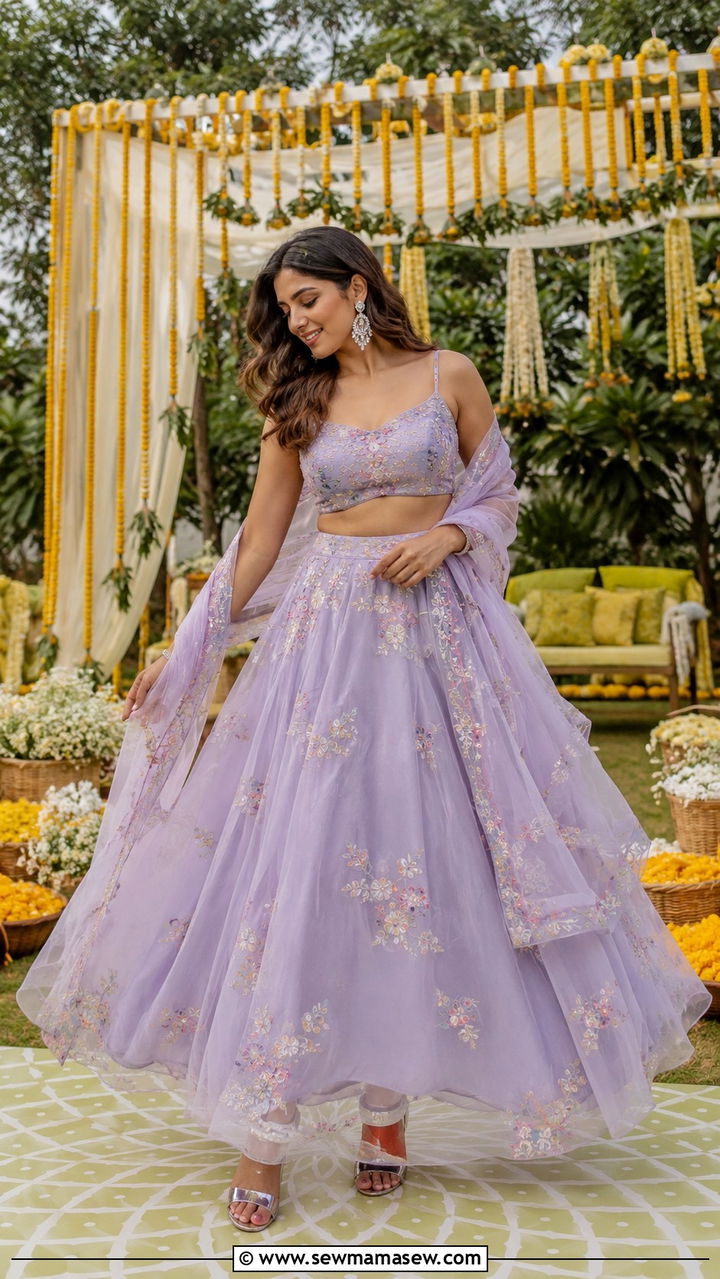 Lilac Organza Lehenga Outfit - 25 Mehndi outfit ideas 2026
