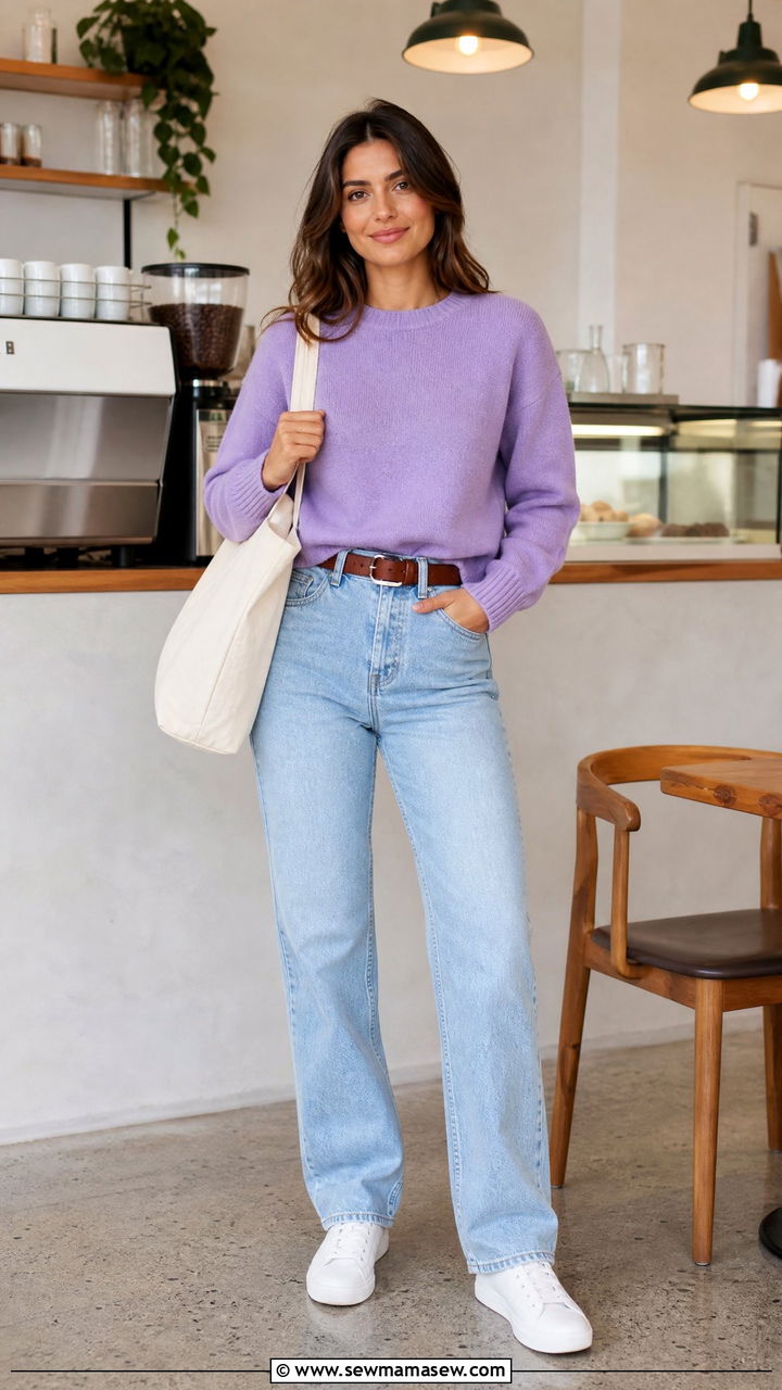 Lilac Sweater With Straight Leg Jeans - 35 Lilac outfit ideas