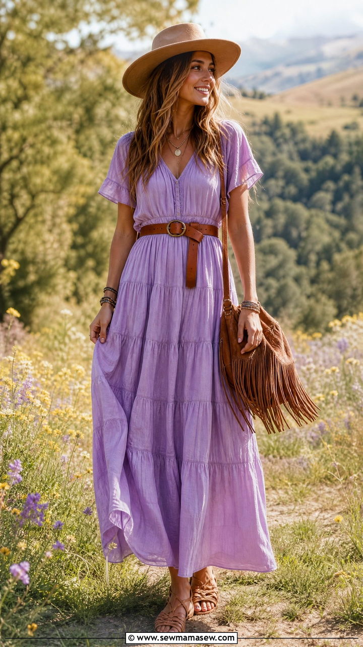 Lilac Tiered Dress Outfit - 30 summer lilac outfit ideas