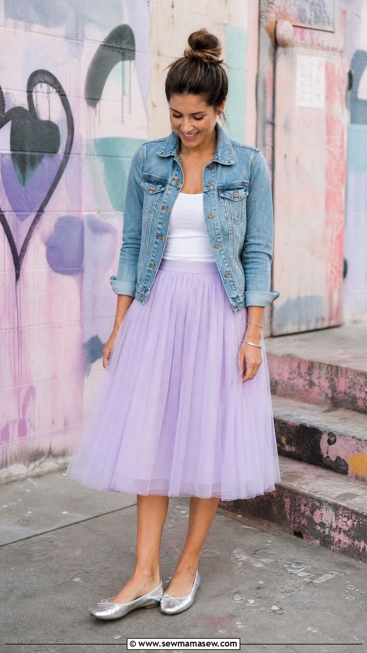 Lilac Tulle Skirt With A Denim Jacket - 35 Lilac outfit ideas