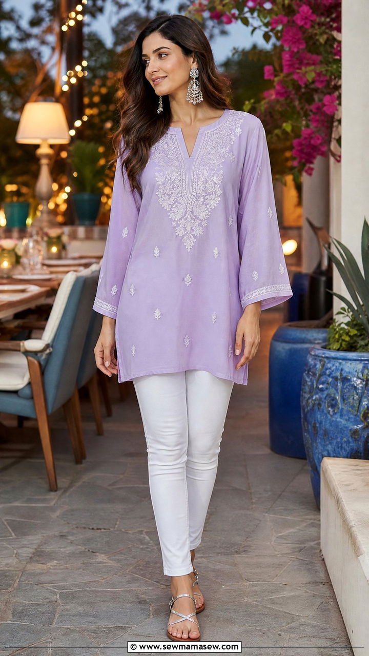 Lilac Tunic Top With White Skinny Jeans - 35 Lilac outfit ideas