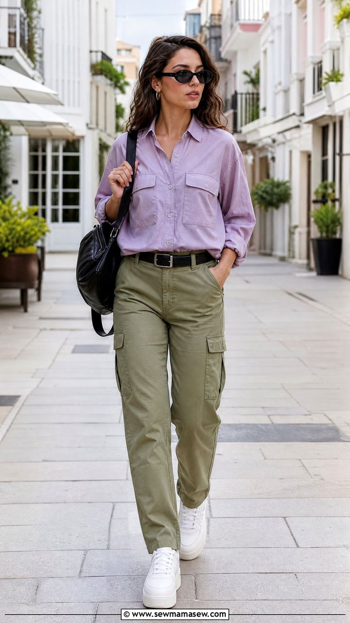 Lilac Utility Shirt With Cargo Pants - 35 Lilac outfit ideas
