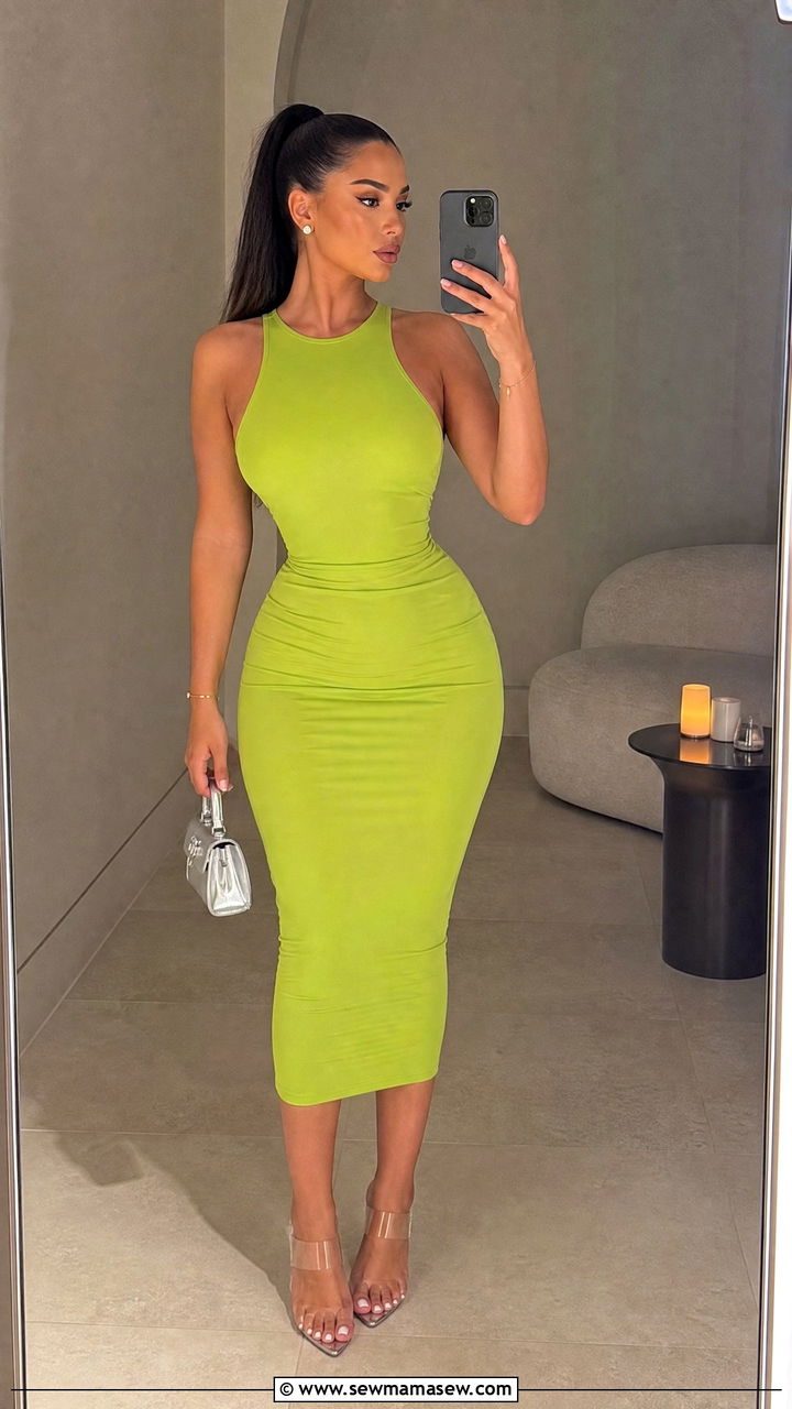 Lime Green Bodycon Dress With Clear Heels - 35 Lime green outfit ideas
