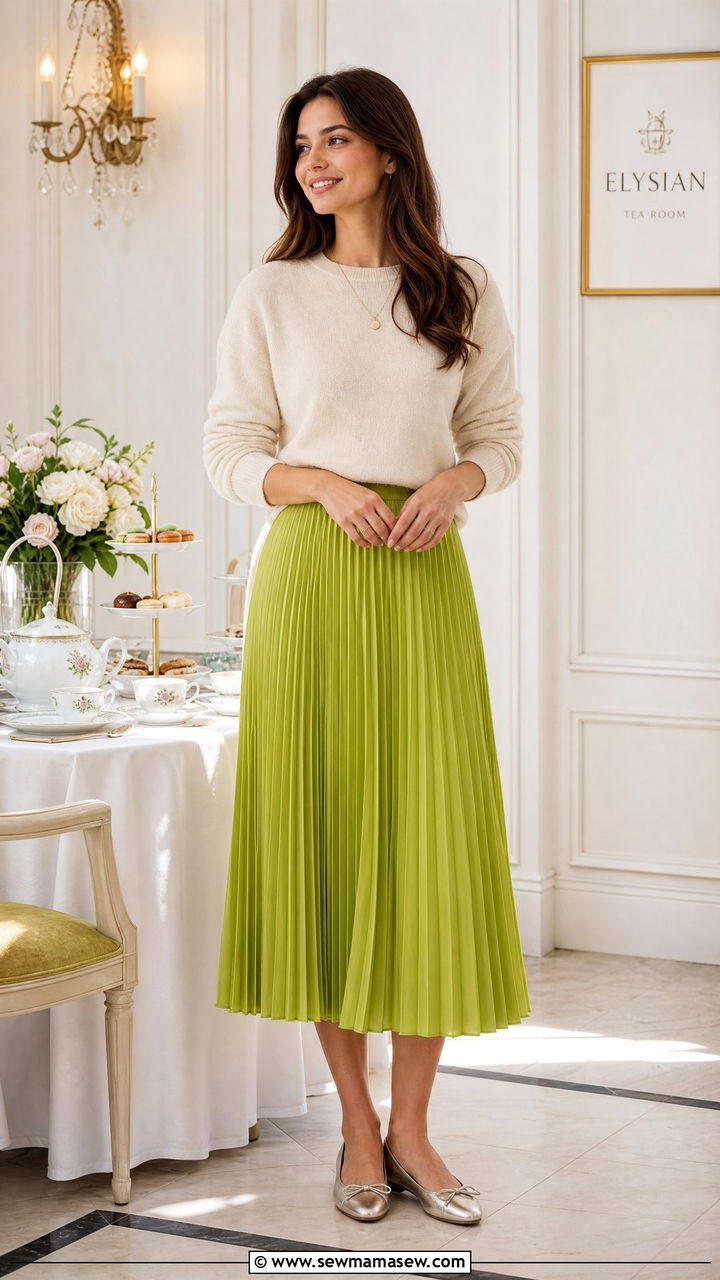 Lime Green Pleated Skirt With Sweater - 35 Lima outfit ideas