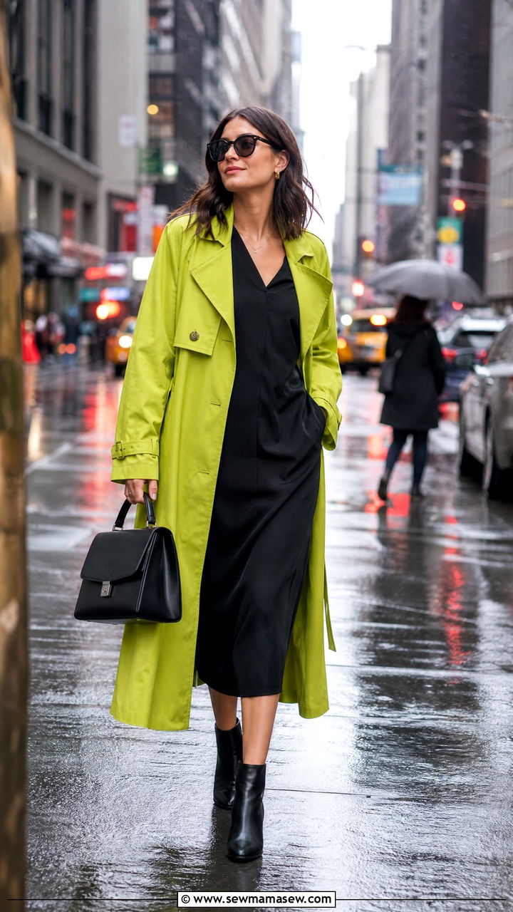 Lime Green Trench Coat With Black Outfit - 35 Lima outfit ideas