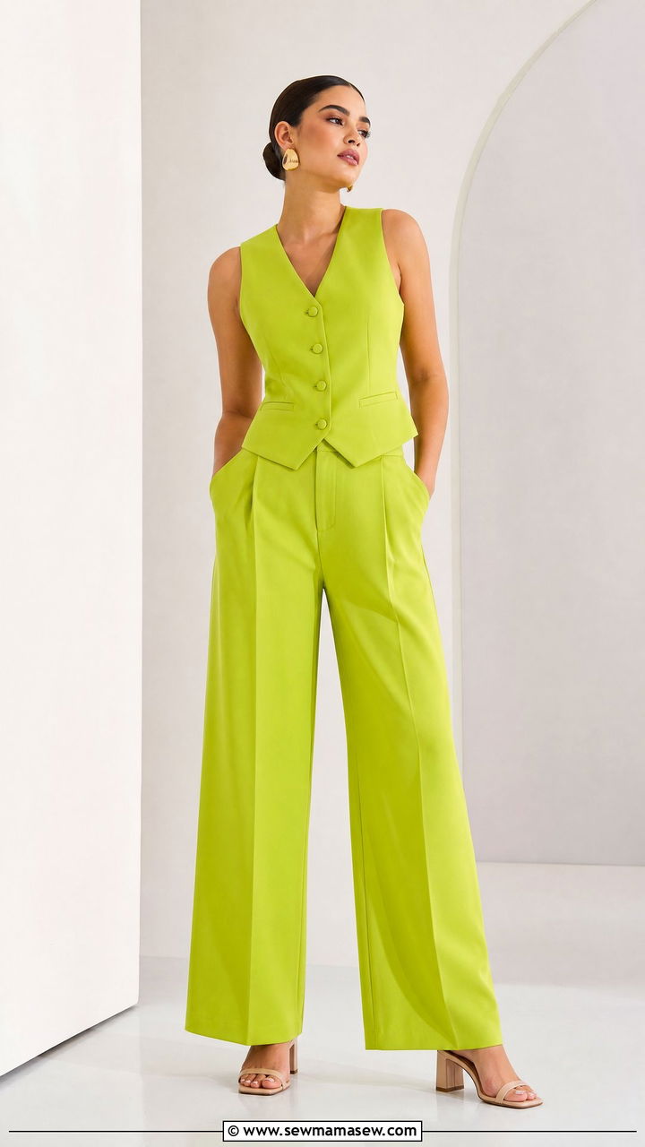 Lime Green Vest With Wide Leg Trousers - 35 Lima outfit ideas