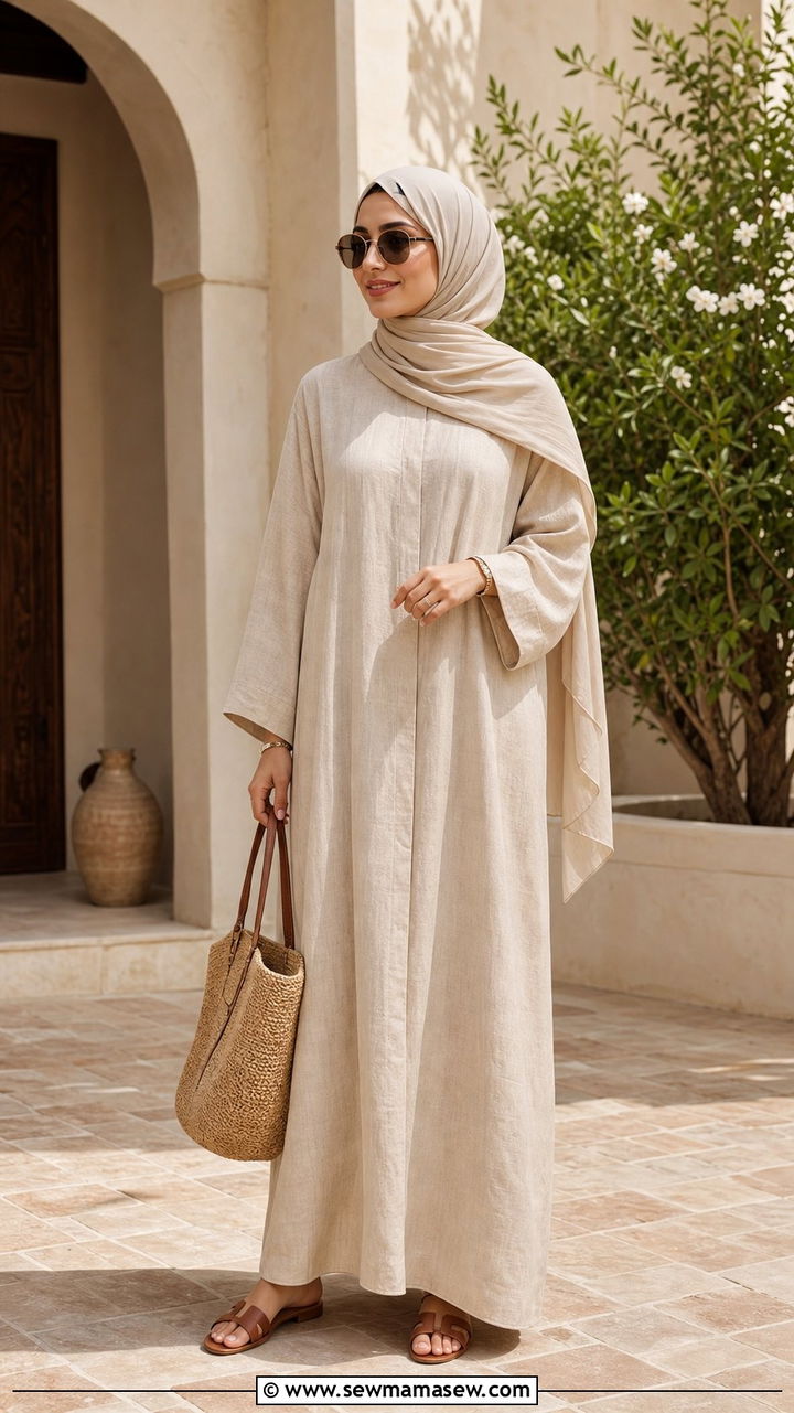 Linen Abaya For Warm Weather Elegance - 25 Eid outfit ideas Arabic