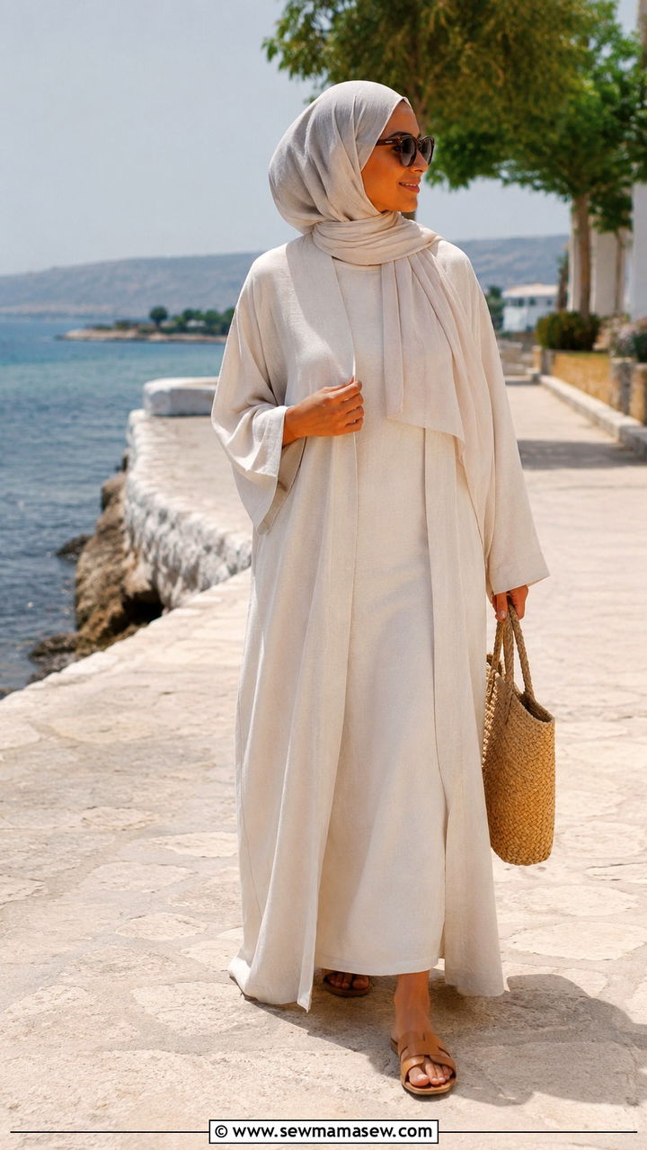 Linen Abaya With Flat Sandals - 30 Modest outfit ideas with abaya
