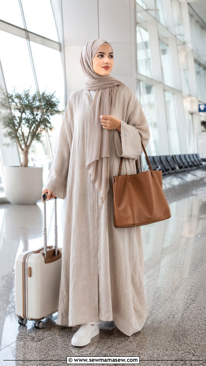 Linen Abaya with Slip On Sneakers - 30 Modest outfit ideas for airport