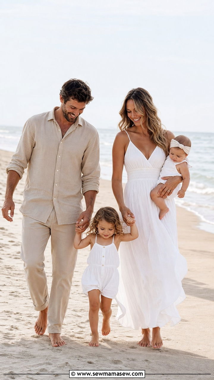 Linen Beige and White Family Photo Outfit - 25 family photo outfits aesthetic