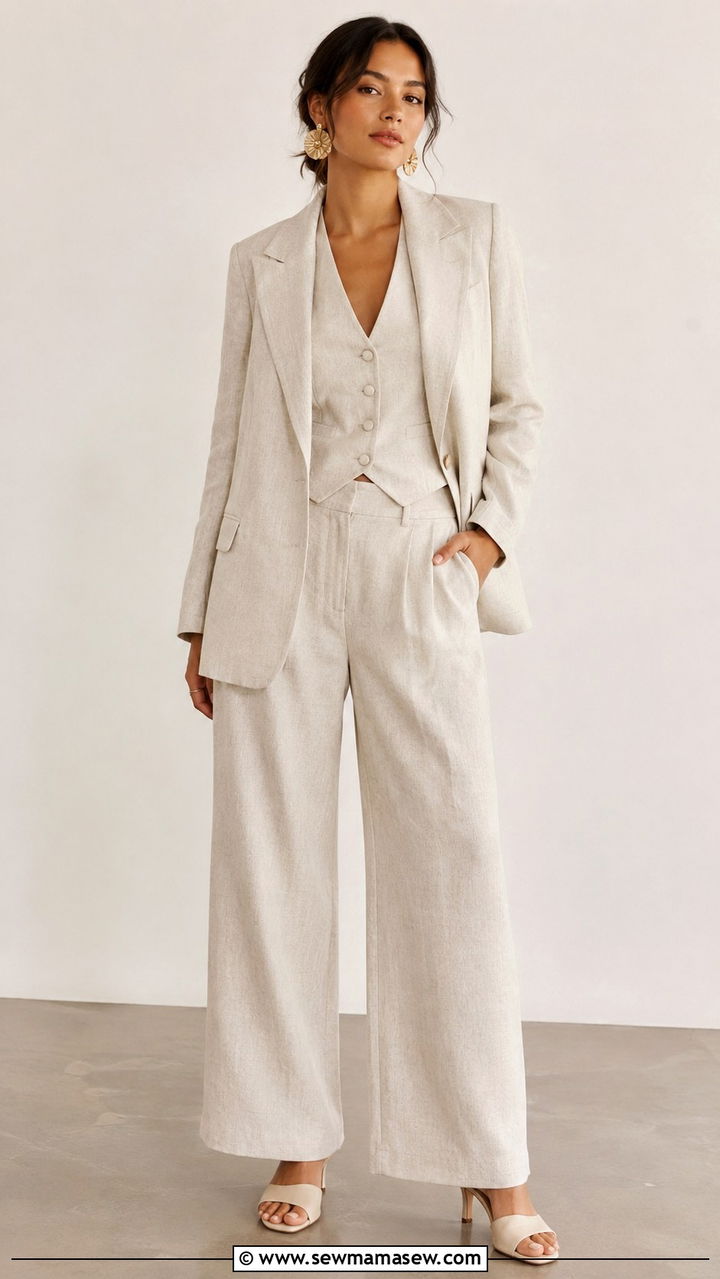 Linen Blazer And Matching Two Piece Vest Set - 30 Linen blazer outfit ideas for a wedding