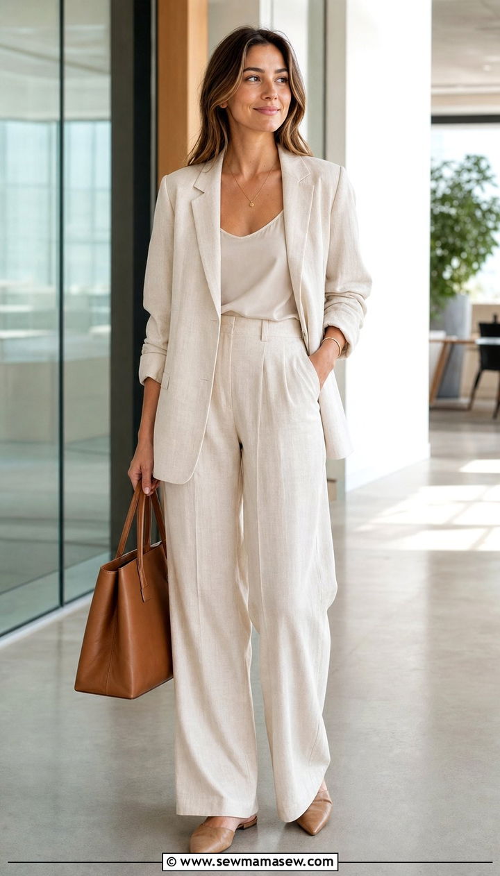 Linen Blazer And Trouser Set With Silk Tank - 25 summer heatwave outfit ideas