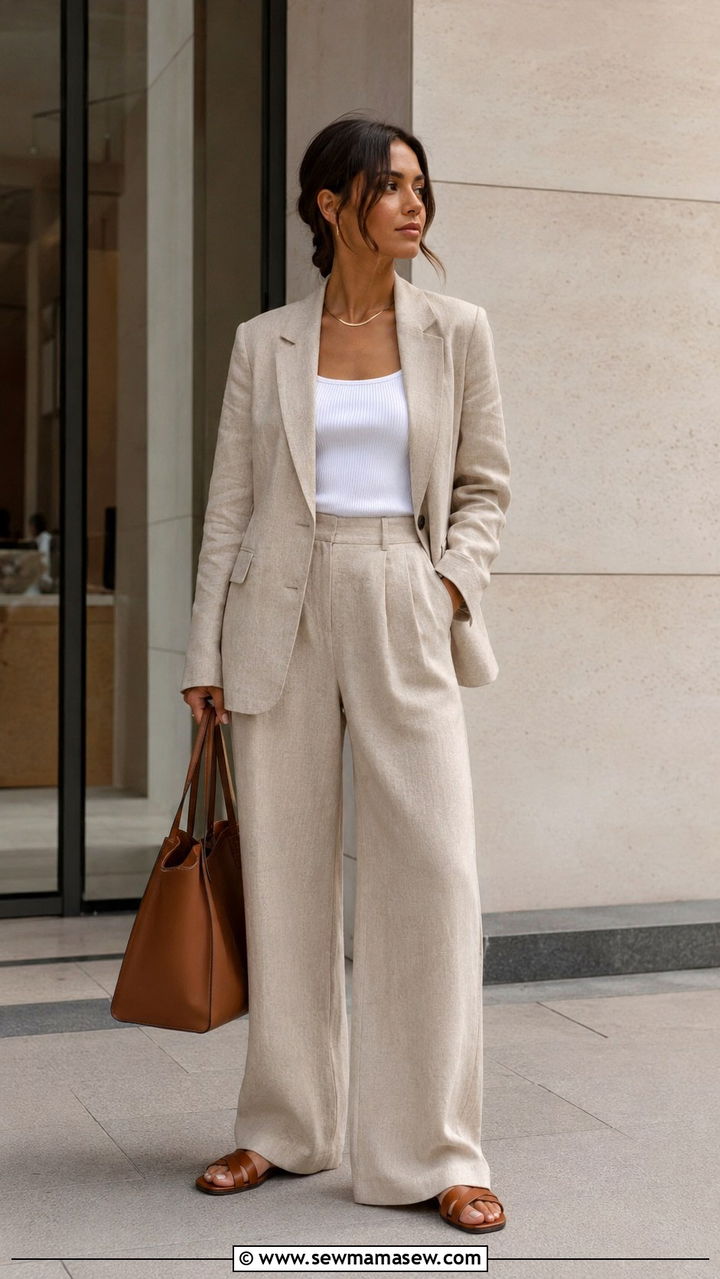 Linen Blazer And Wide Leg Trousers Combo - 25 Mid March outfit ideas