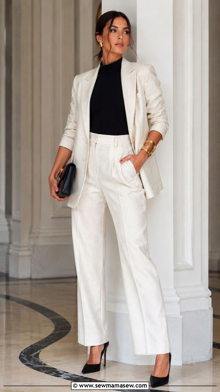 Linen Blazer Over A Bodysuit And Tailored Trousers - 30 Linen blazer outfit ideas for a wedding
