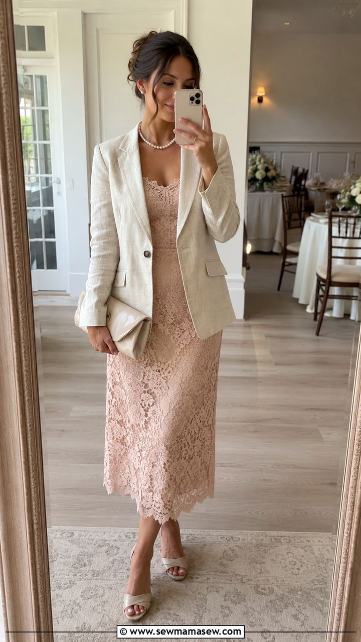 Linen Blazer Over A Lace Dress - 30 Linen blazer outfit ideas for a wedding