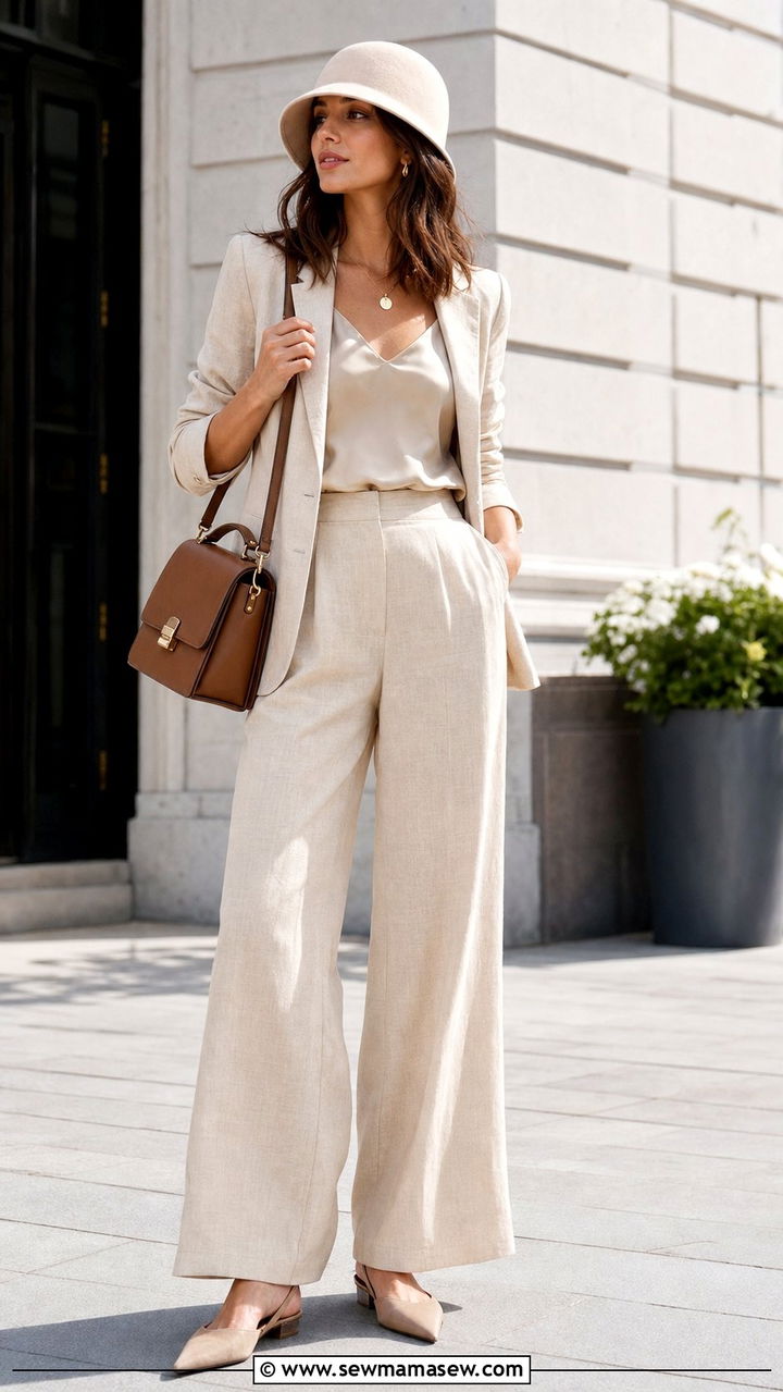 Linen Blazer Set With Cloche Hat - 25 spring jazz age outfit ideas