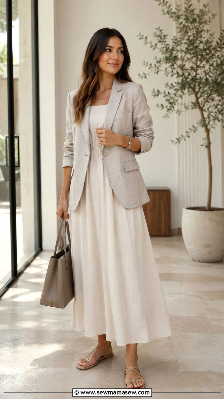 Linen Blazer With A Maxi Dress - 30 Modest summer outfit ideas