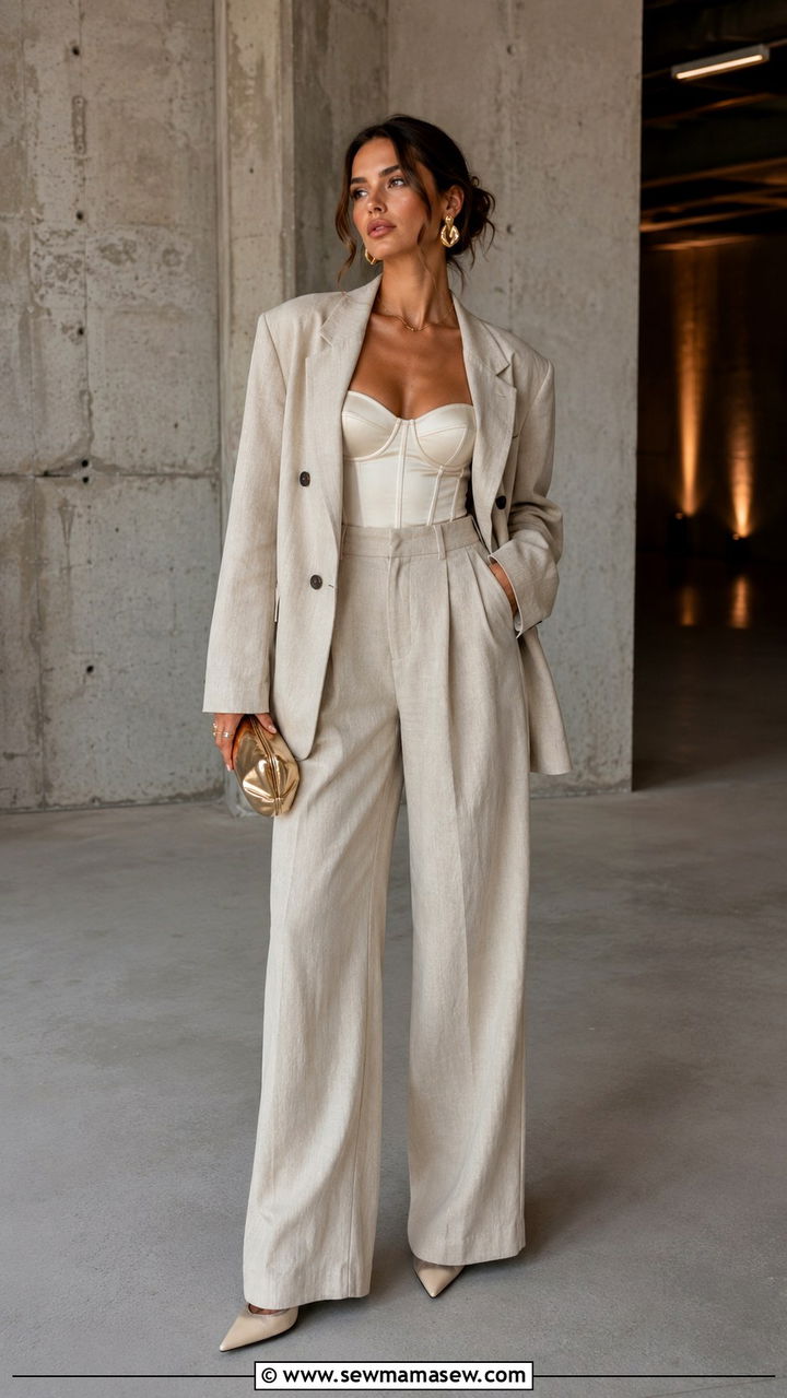 Linen Blazer With Corset Top And Trousers - 30 Linen blazer outfit ideas for a wedding